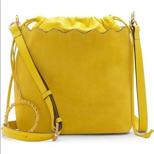 vince camuto yellow leather bucket bag wave design NWT sulfur Nordstrom purse